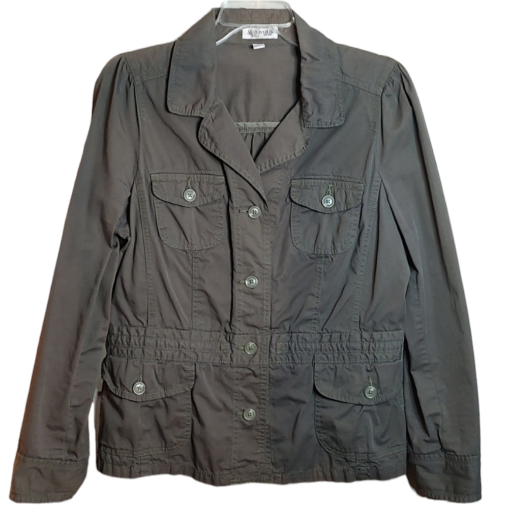 St. John's Bay Gray Green Utility Jacket w/ Lots of Pockets sz Large
